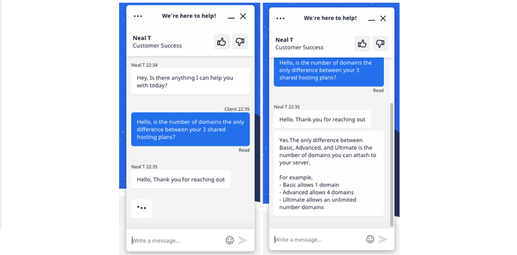 Hostwinds live chat with a support agent